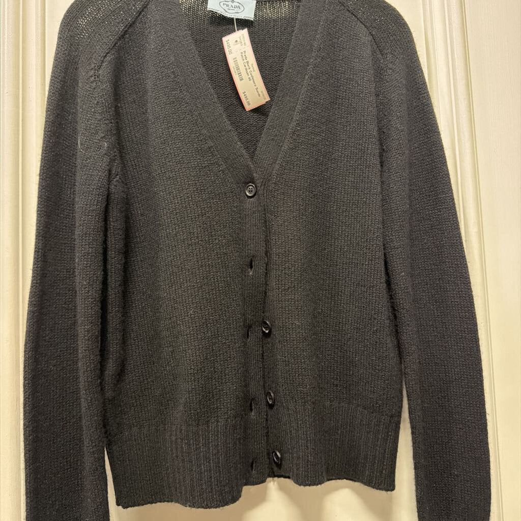 Black Cashmere Suede Patch Cardigan
