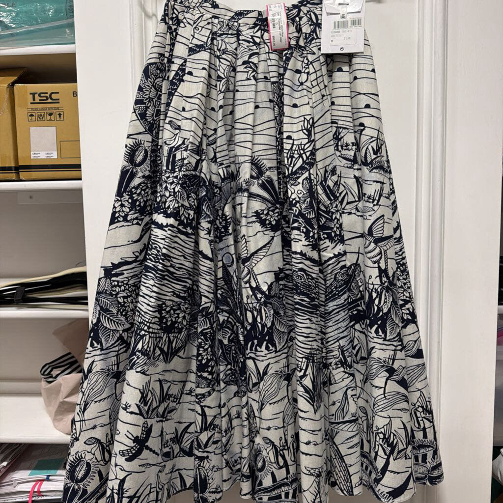 White/Blue Cotton Printed Midi Skirt (NWT 2600)