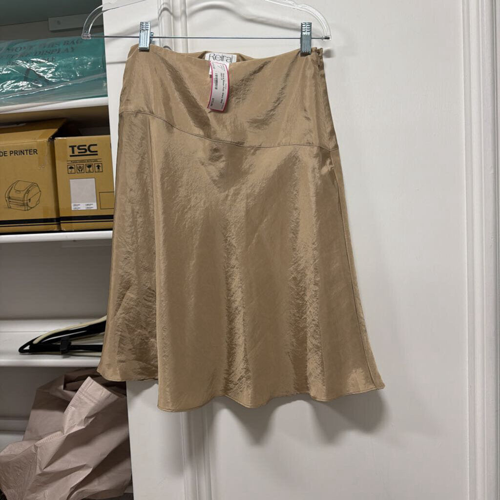 Beige Poly Shiny Midi Skirt