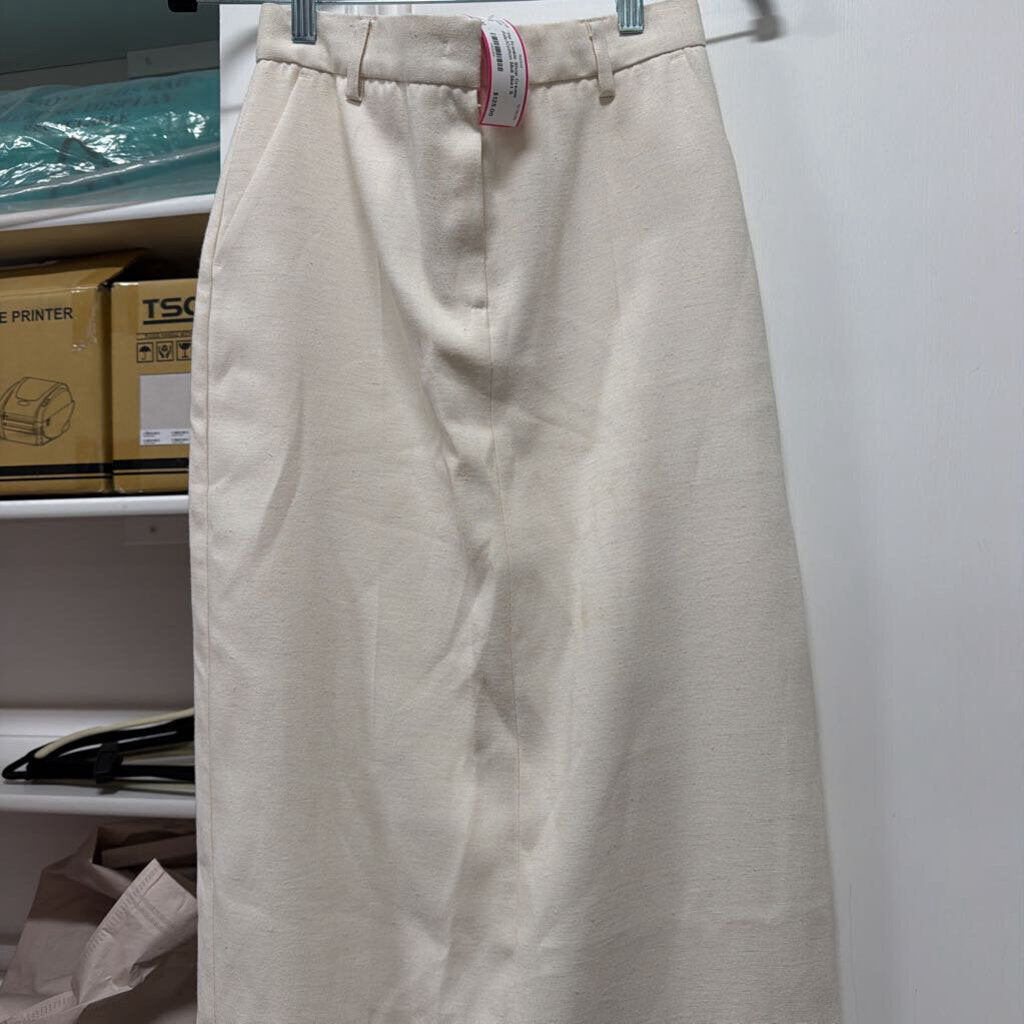 Cream Poly/Cotton Midi Skirt