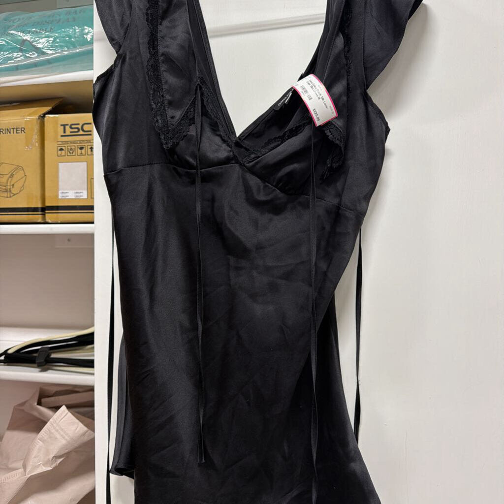 Black Silk Lace-Collar Mini Dress
