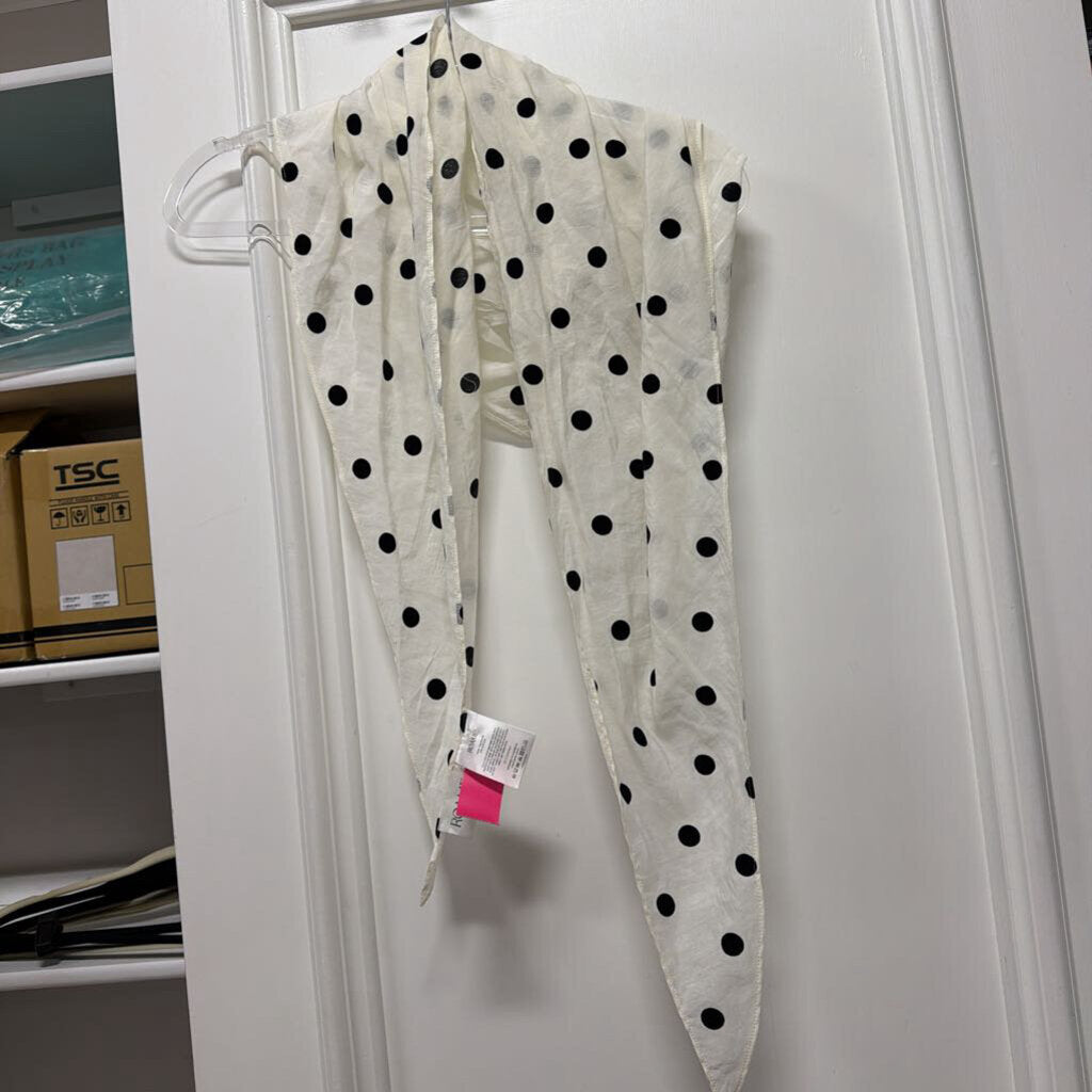 White/Black Polka Dot Nylon/Cotton Triangle Scarf (90)