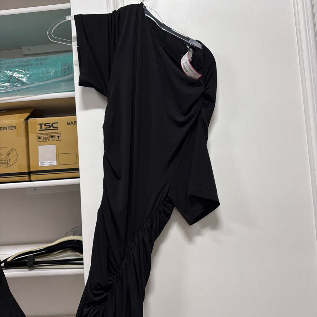 Black Poly Side-Ruched Dress