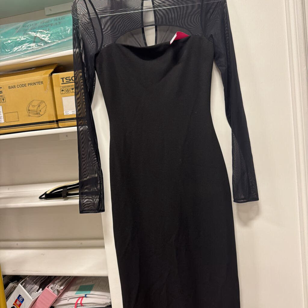 Black Nylon Mesh Panel Dress (360)