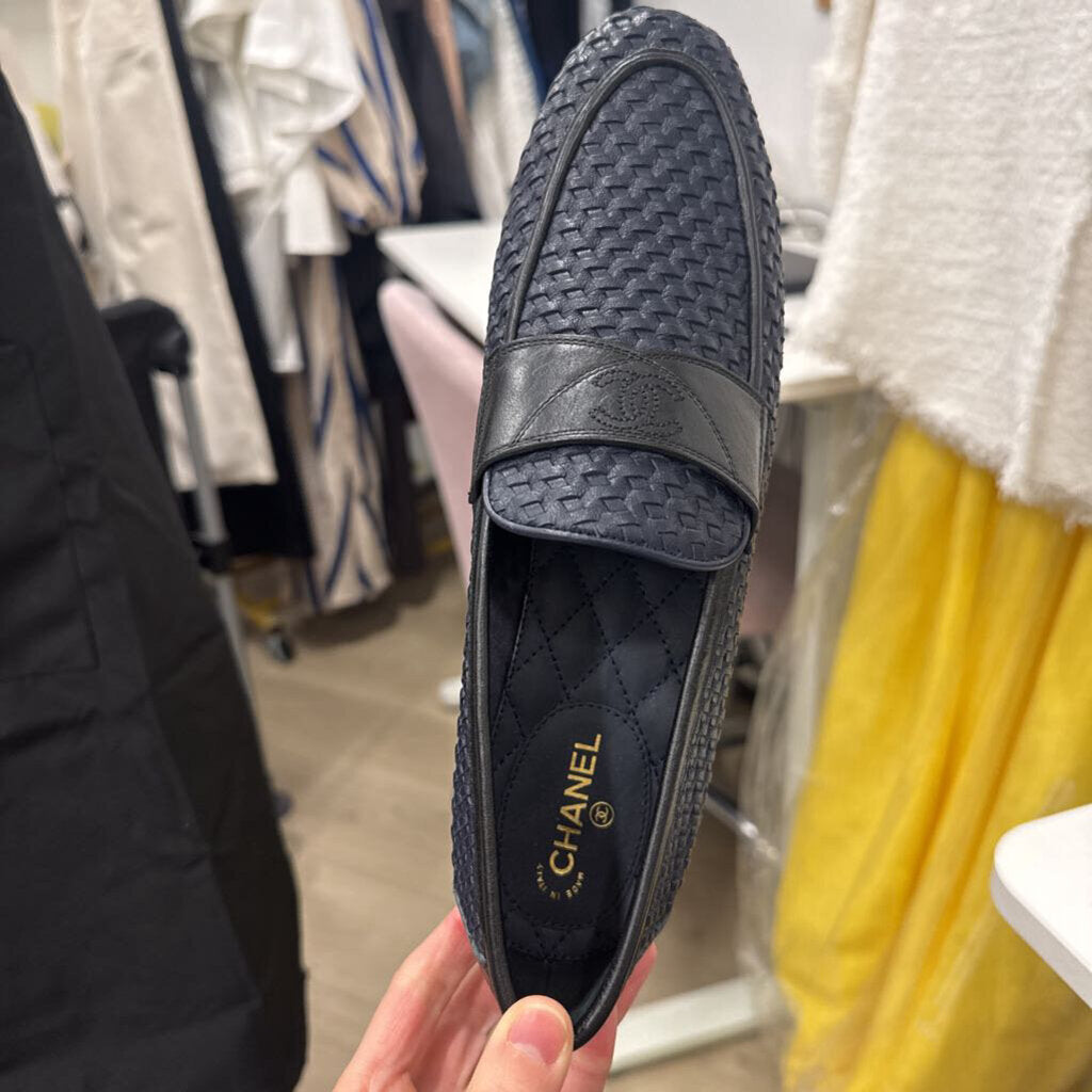 Navy Leather Woven Loafers (new)