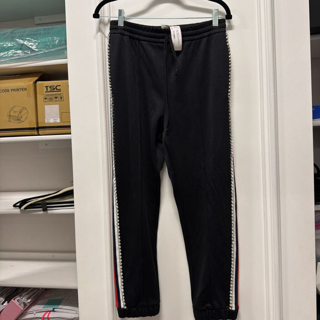 Black Crystal-Stripe Track Pants