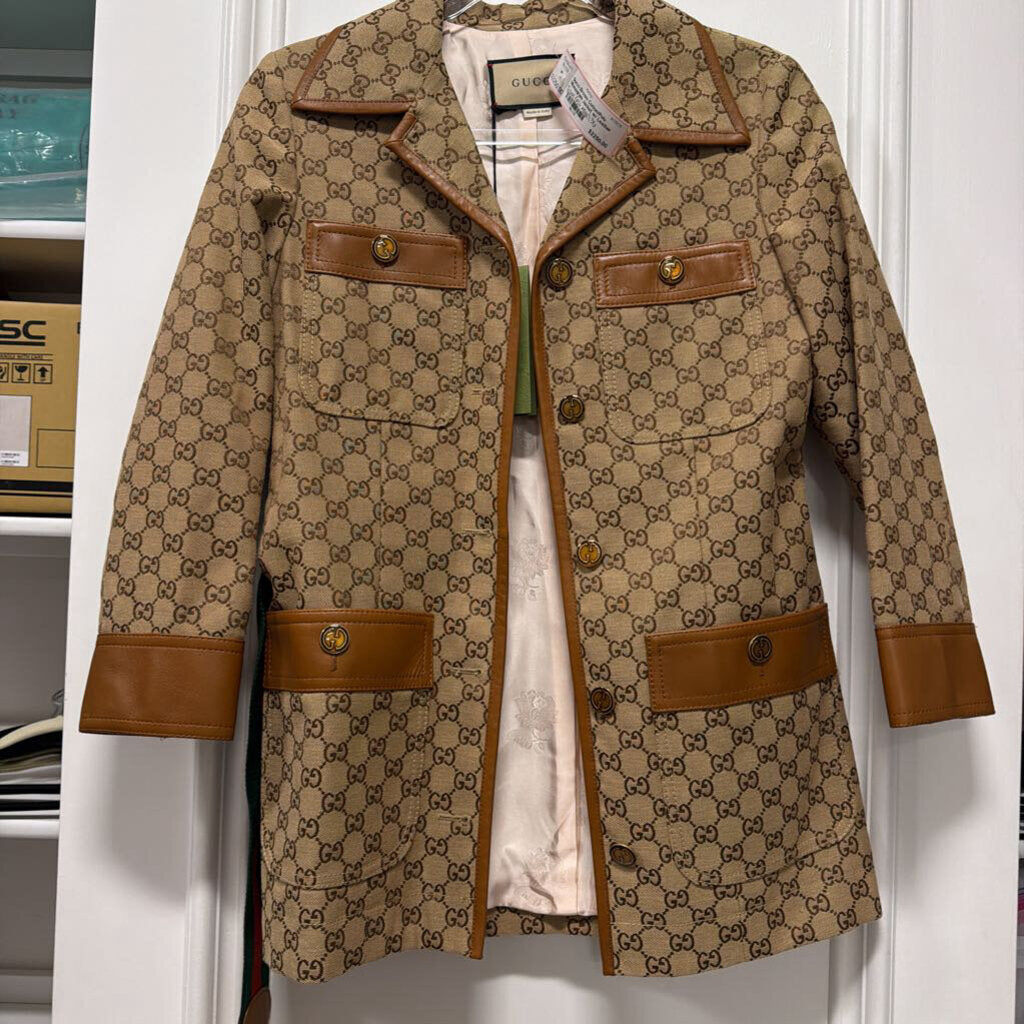 Brown Cotton/Poly Monogram Jacket w/ Leather Trim (est 5800)