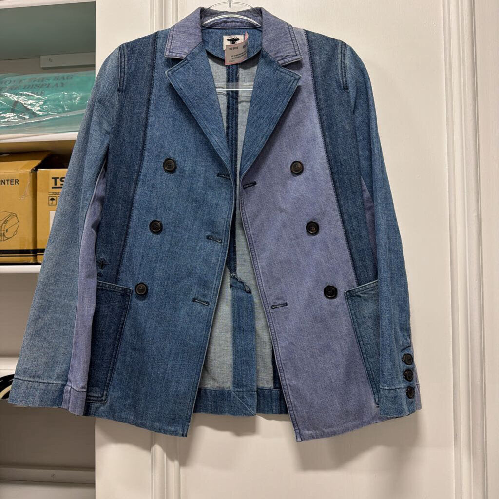 Blue Colorblock Denim Jacket (discoloration at front)