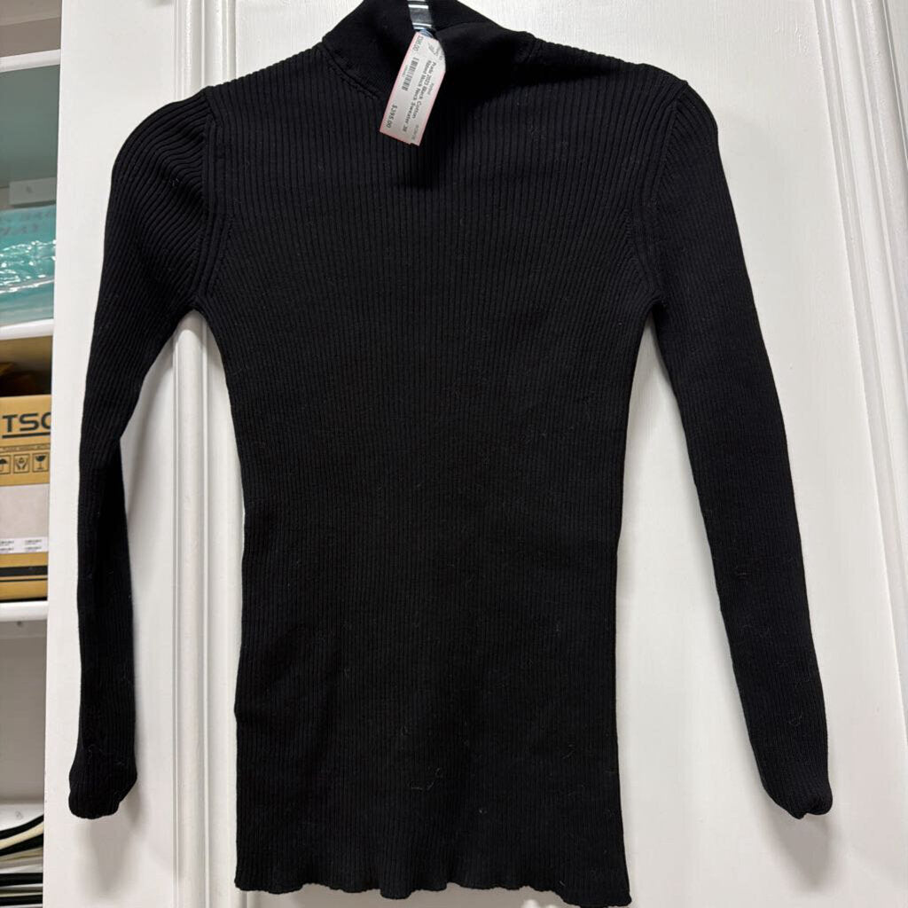 2023 Black Cotton Ribbed Mock Neck Sweater