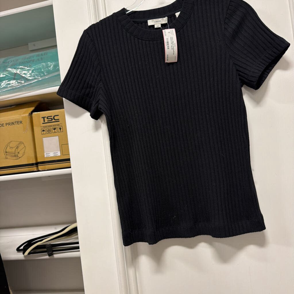 Black Cotton/Poly Ribbed SS Top