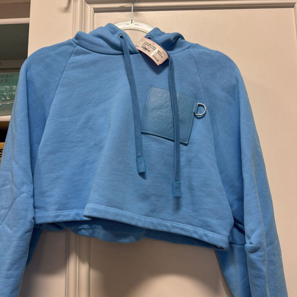 Blue Cotton Cropped Sweatshirt w/ Leather Anagram Patch