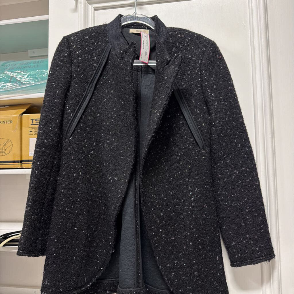 Black Wool Blend Metallic Speckled Coat