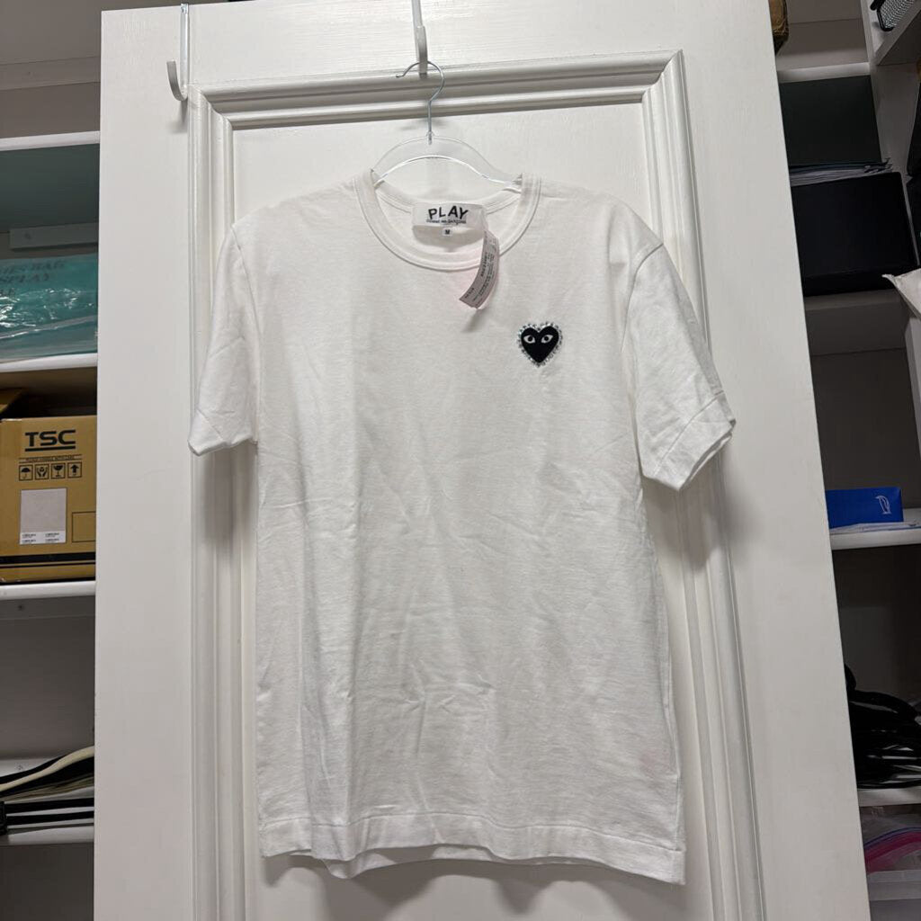 White Cotton Embellished Logo Tee