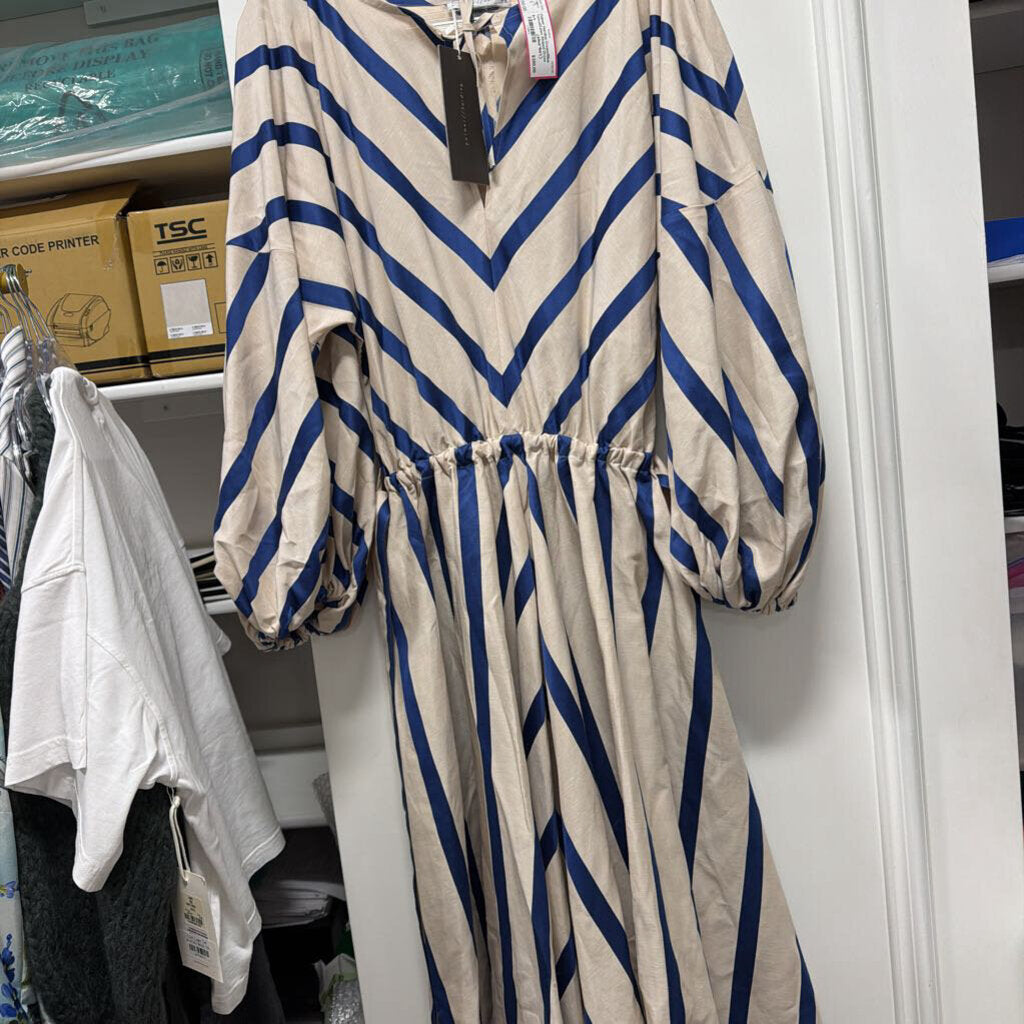 Cream/Blue Tencel/Linen Striped Dress (NWT 947)