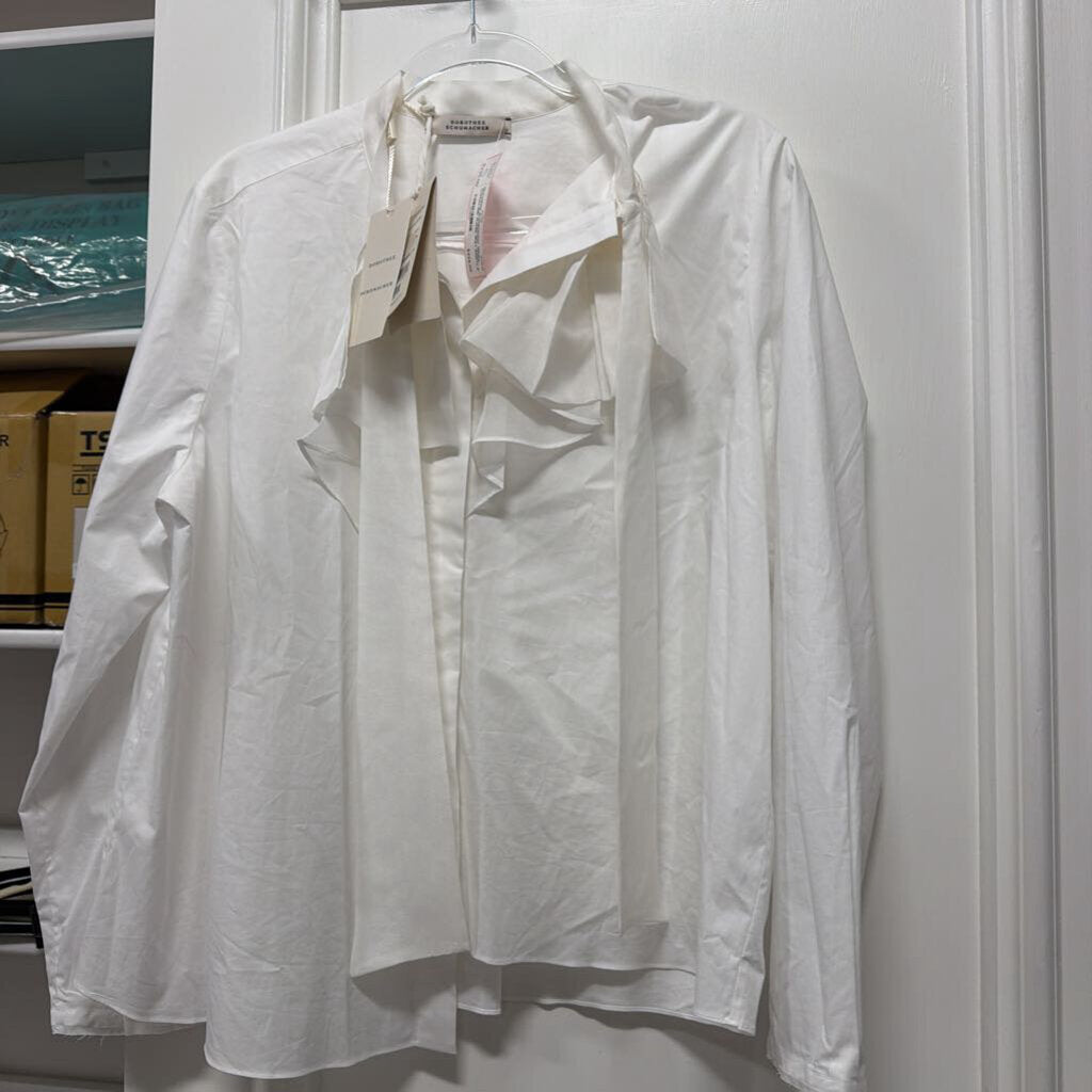 White Cotton Silk Ruffle Shirt (NWT)