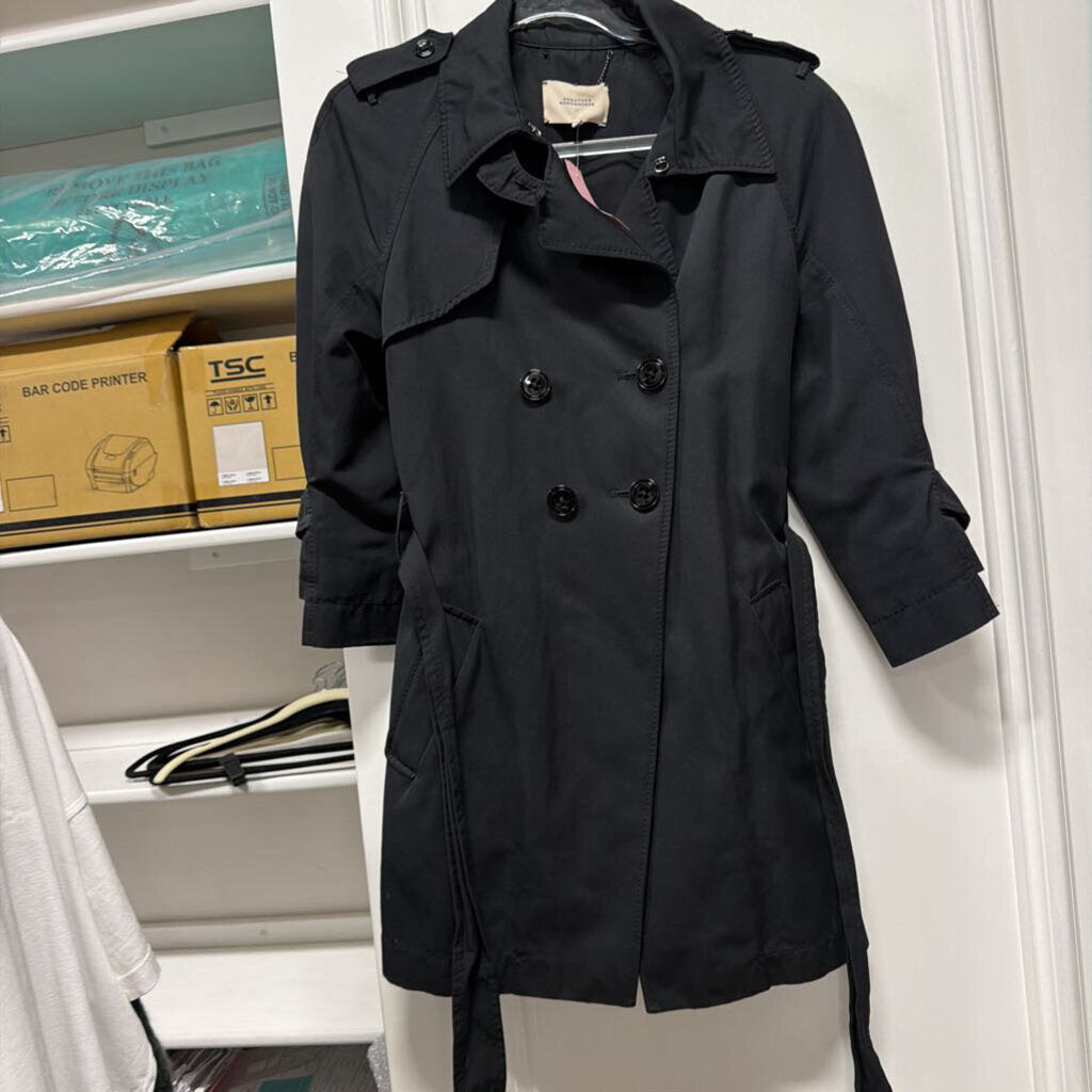 Black Poly/Cotton Trench Coat