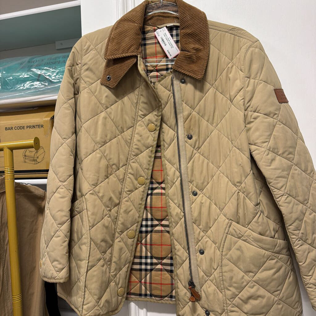 Beige Corduroy Collar Quilted Jacket