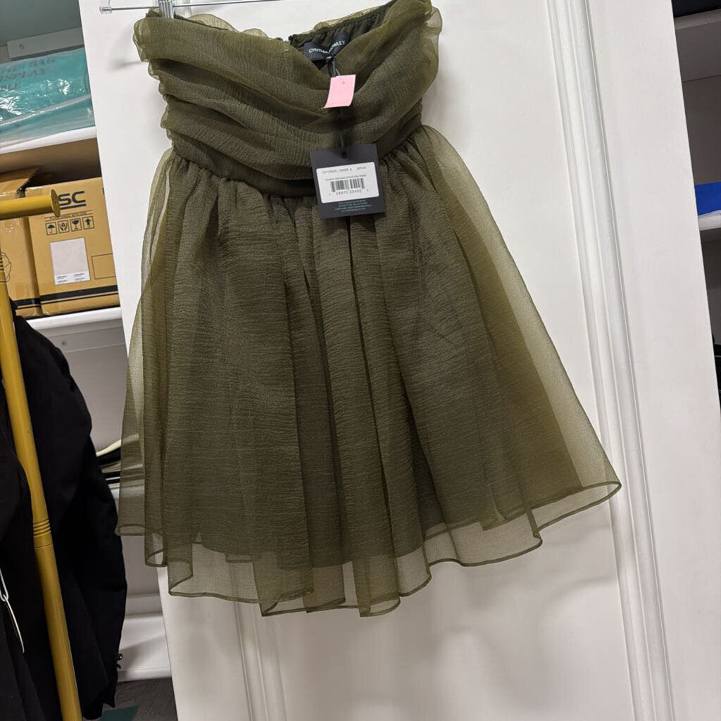 Green Poly Organza Strapless Dress (NWT 375)