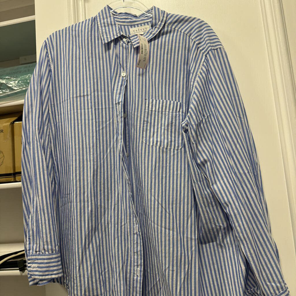 Blue/White Stripe Cotton Button Up Top