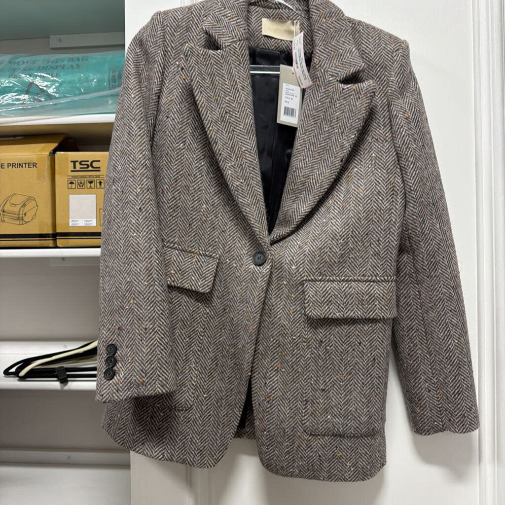 Brown Wool Herringbone Blazer (NWT)
