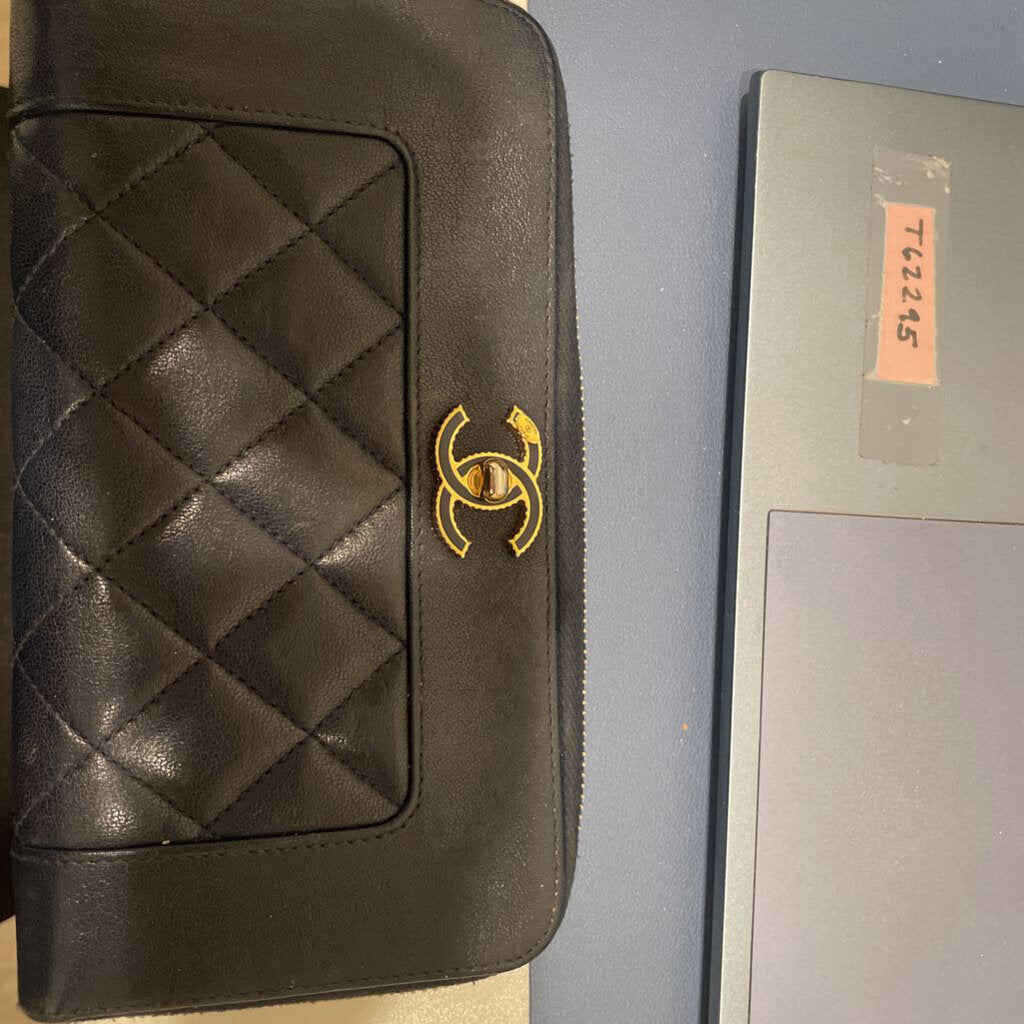 Navy Quilted Zip Around Wallet