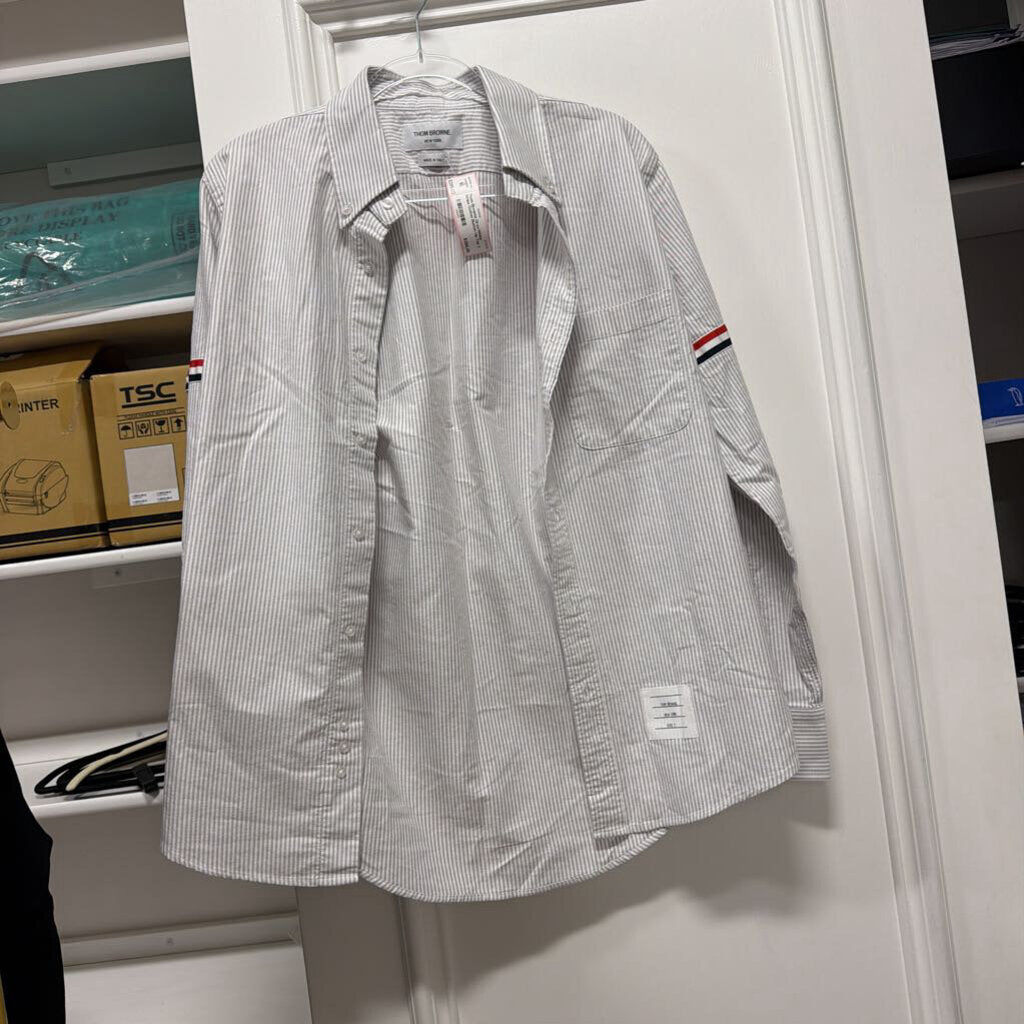 Gray/White Stripe Cotton Button Up Top
