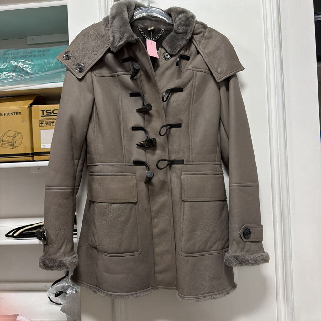 Grey Lamb Shearling Toggle Coat