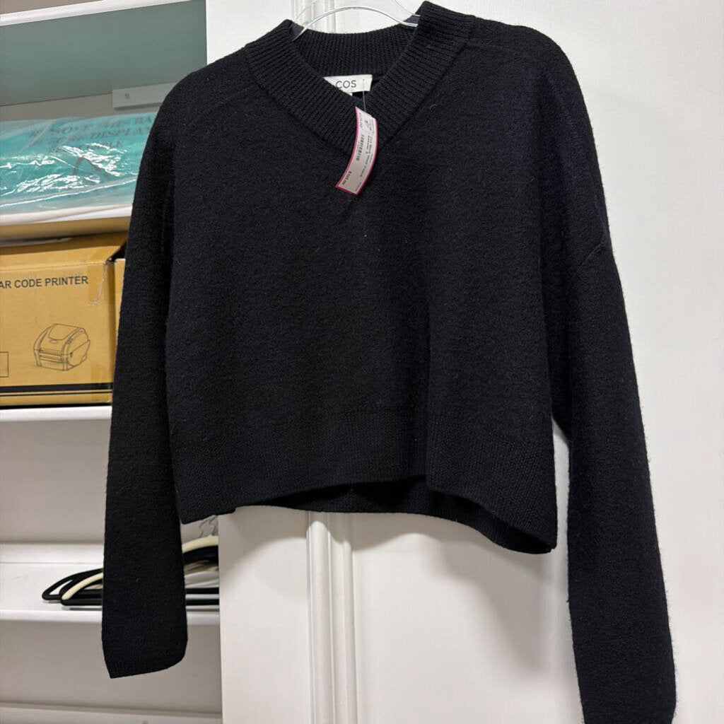Black Wool V-neck Sweater