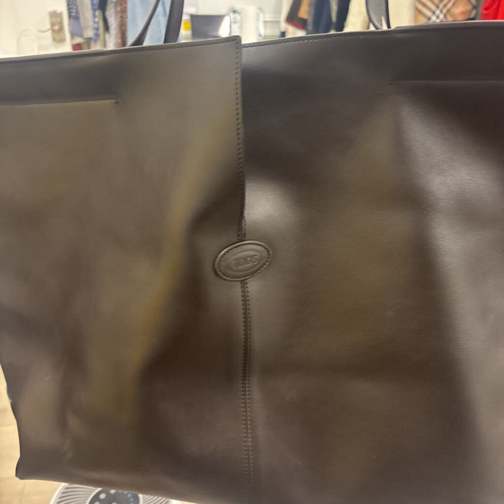 Dark Brown Leather Maxi Tote Bag (WT 2800)