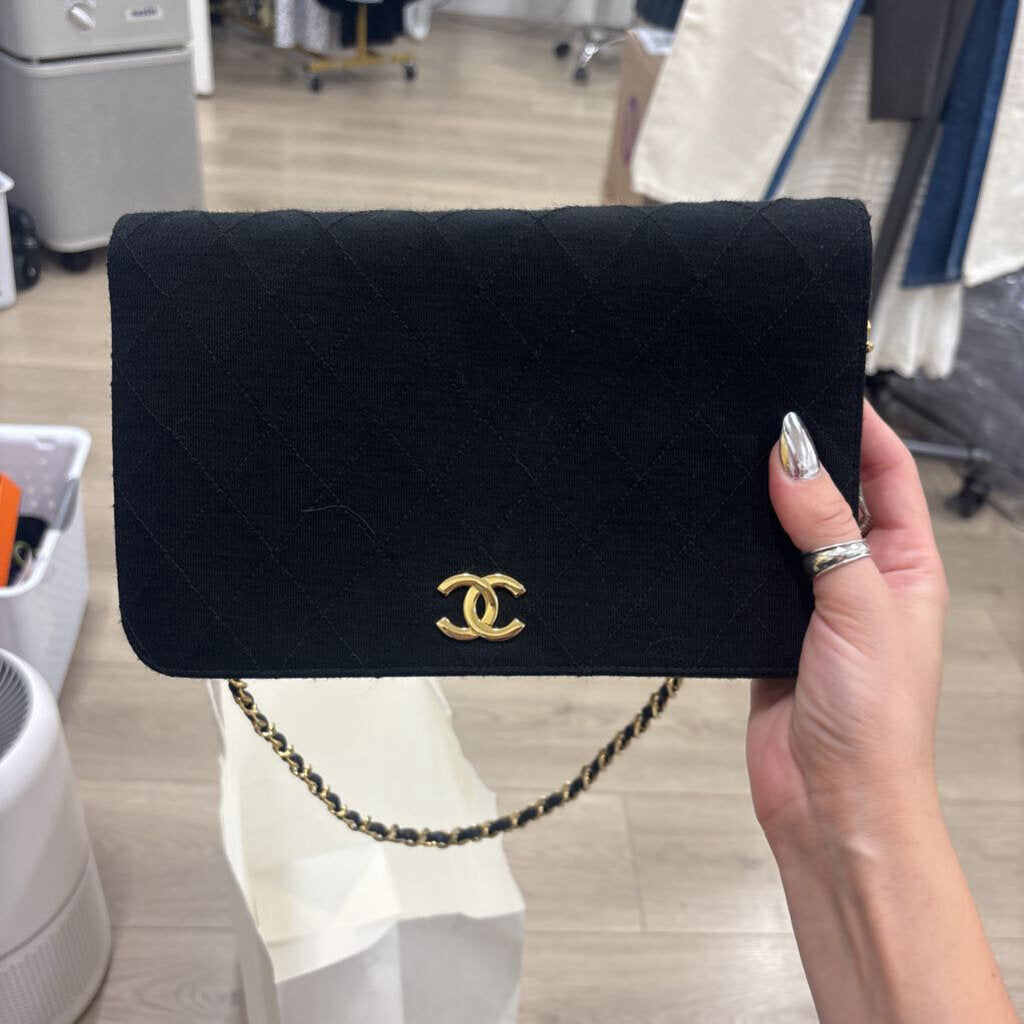 Black Cotton Quilted Flap Bag