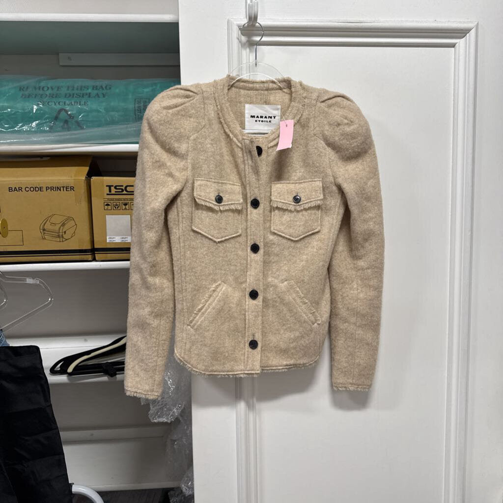 Beige Wool Blend Puff Sleeve Jacket