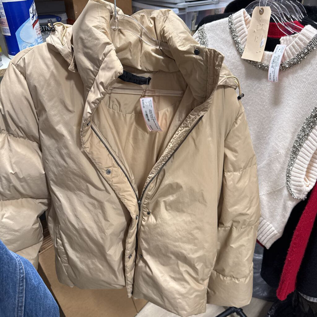 Beige Poly Down Puffer Coat