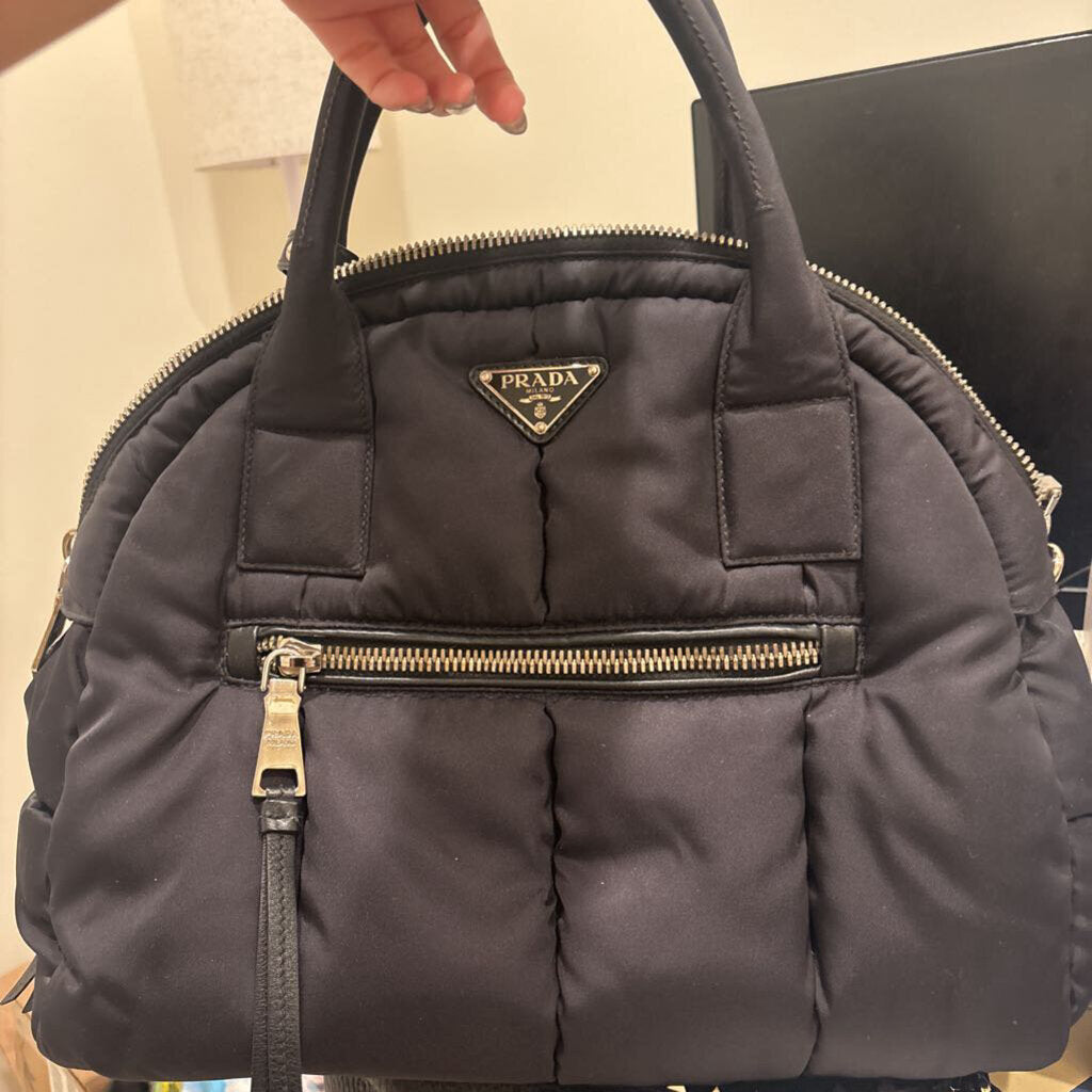 Black Nylon Tessuto Bomber Handbag