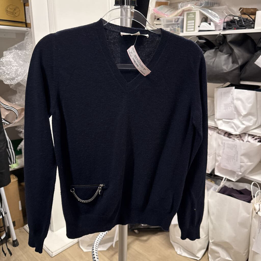 Navy Blue Wool V Neck Sweater
