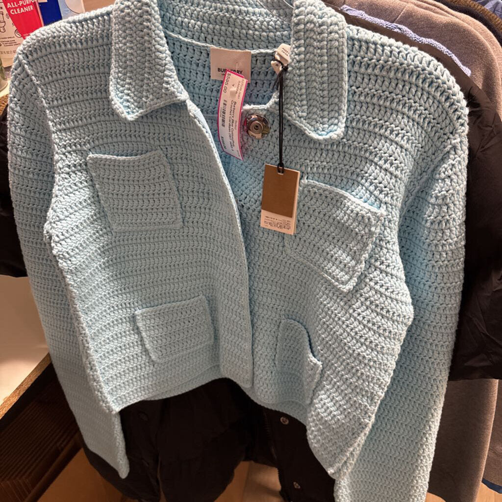 Blue Cotton/Poly Crochet Cardigan (WT 1450)