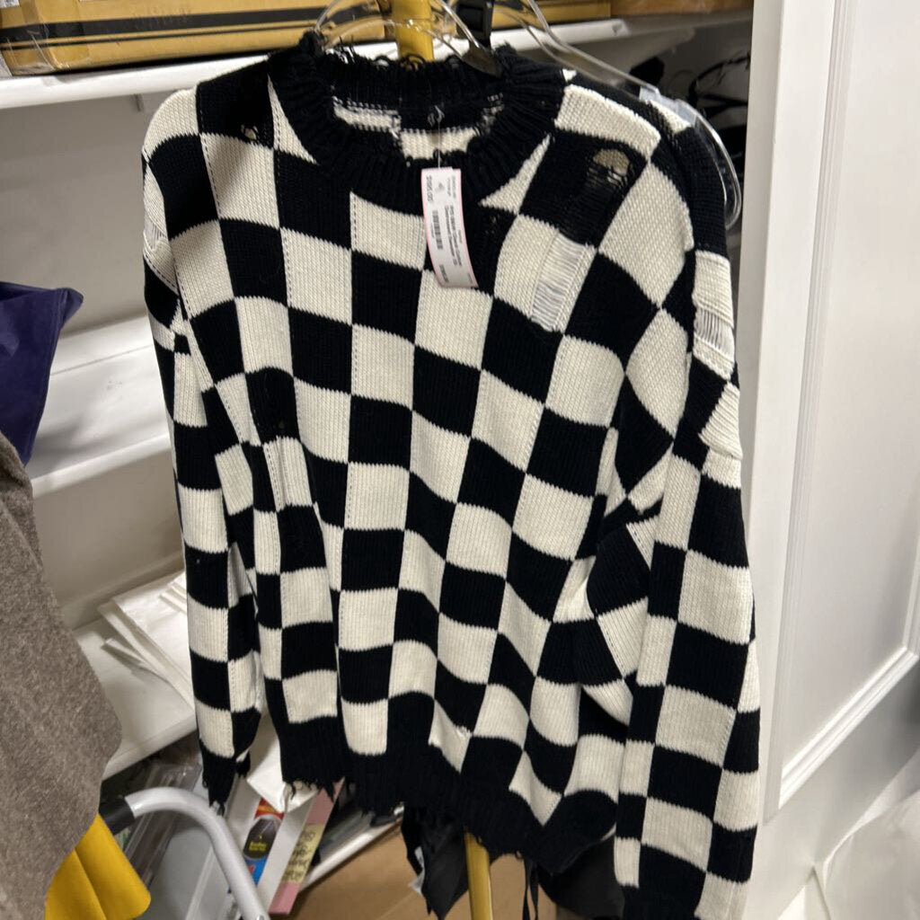 B&W Check Cotton Distressed Sweater