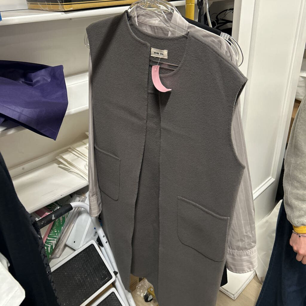 Gray Wool Blend Sleeveless Duster