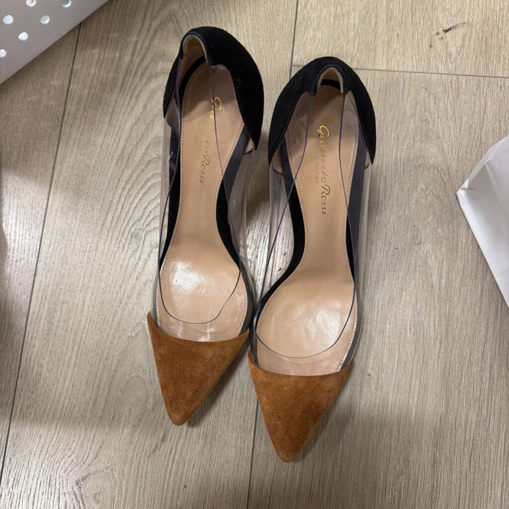Gianvito Rossi Brown & Black Suede Plexiglass Heel
