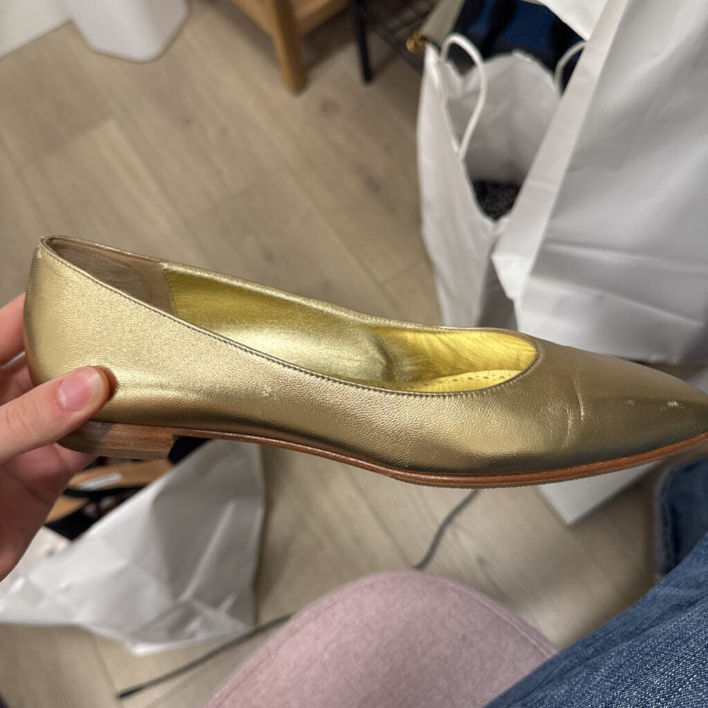 Manolo Blahnik Gold Leather Ballet Flat