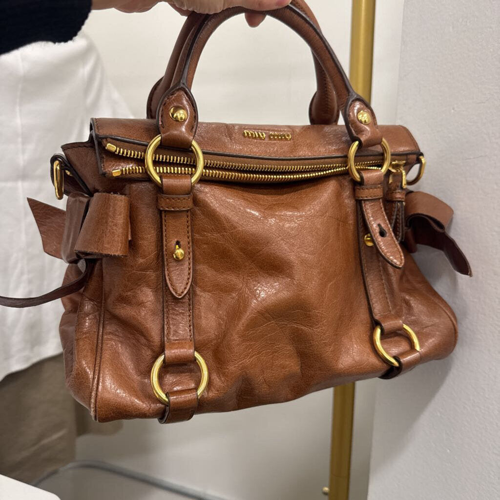 Brown Leather Vitello Lux Bow Bag