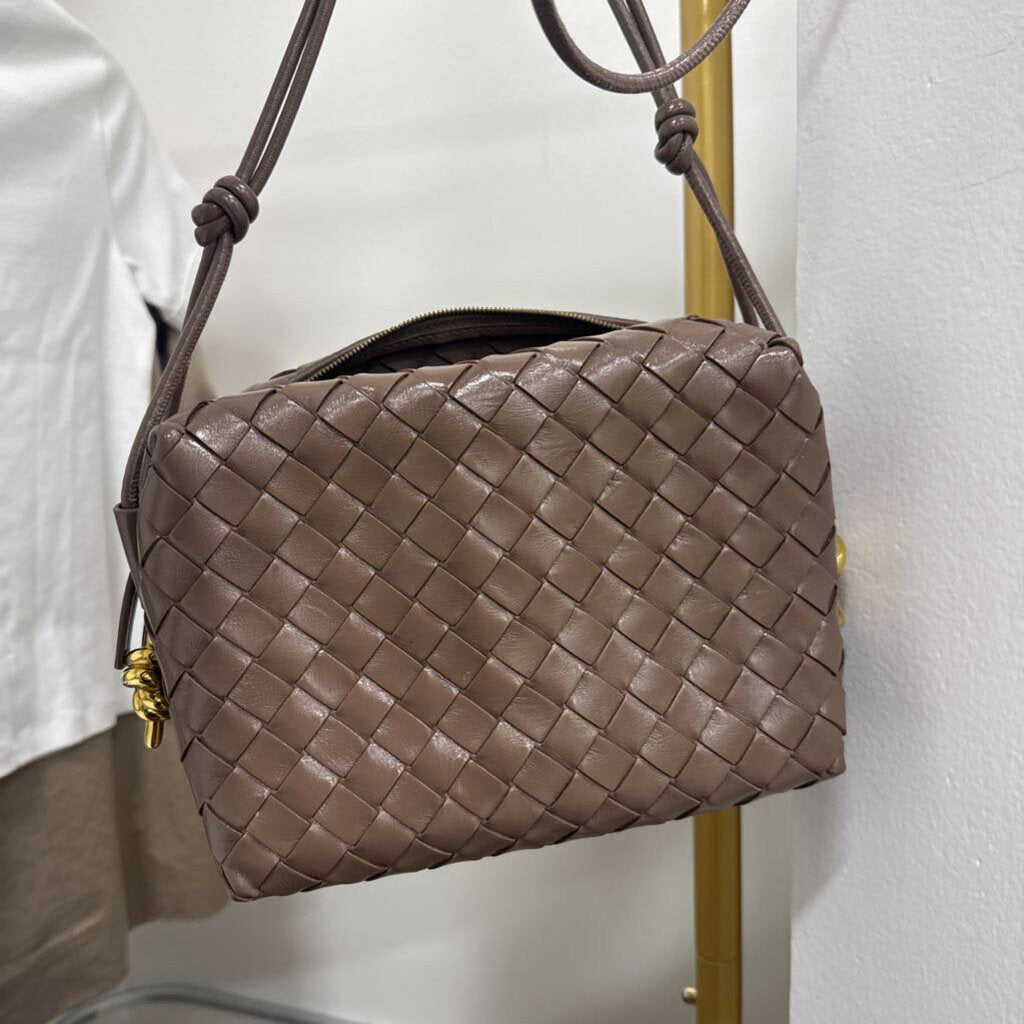 Taupe Leather Intecciato Small Loop Camera Bag