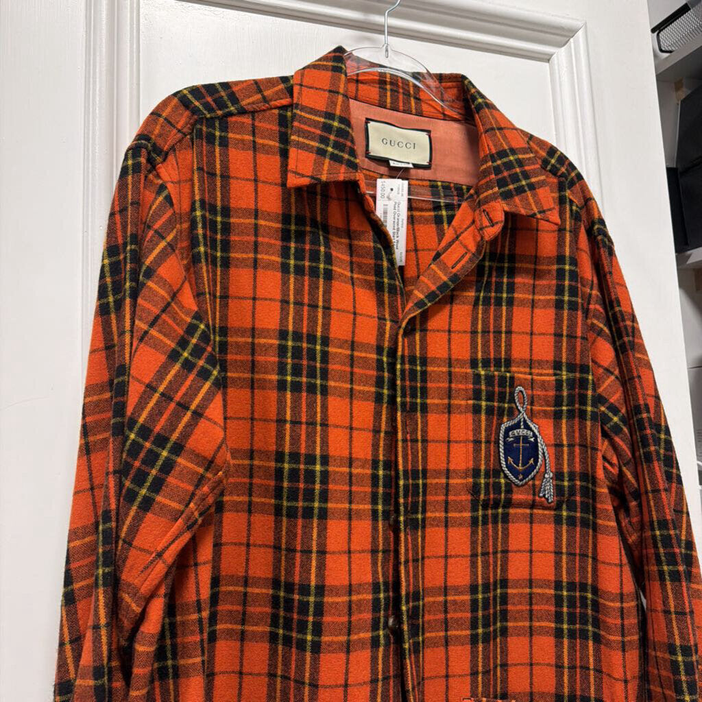 Orange/Black Wool Plaid Oversized Shirt