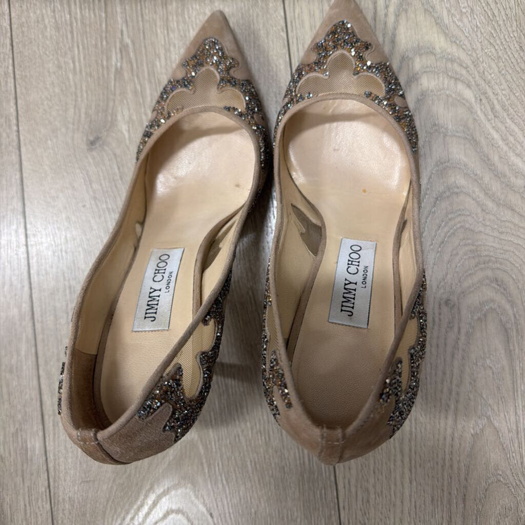 Jimmy Choo Tan Embellished Heel