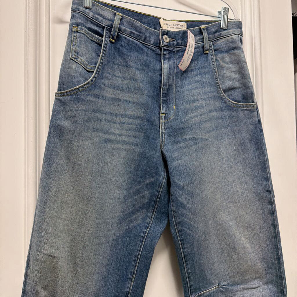 Medium Wash Cotton Barrel Jeans