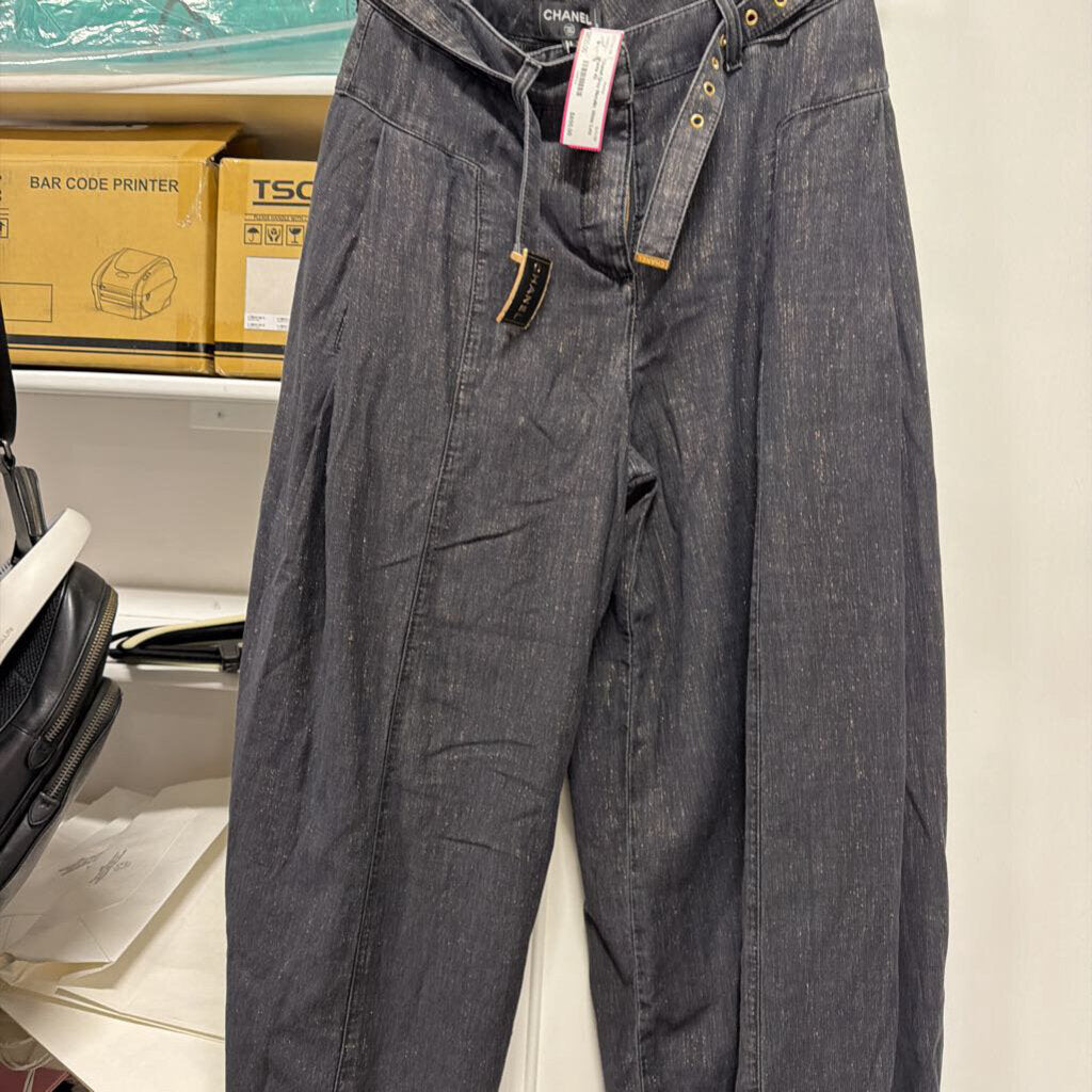 Grey Metallic Wide Leg Pants
