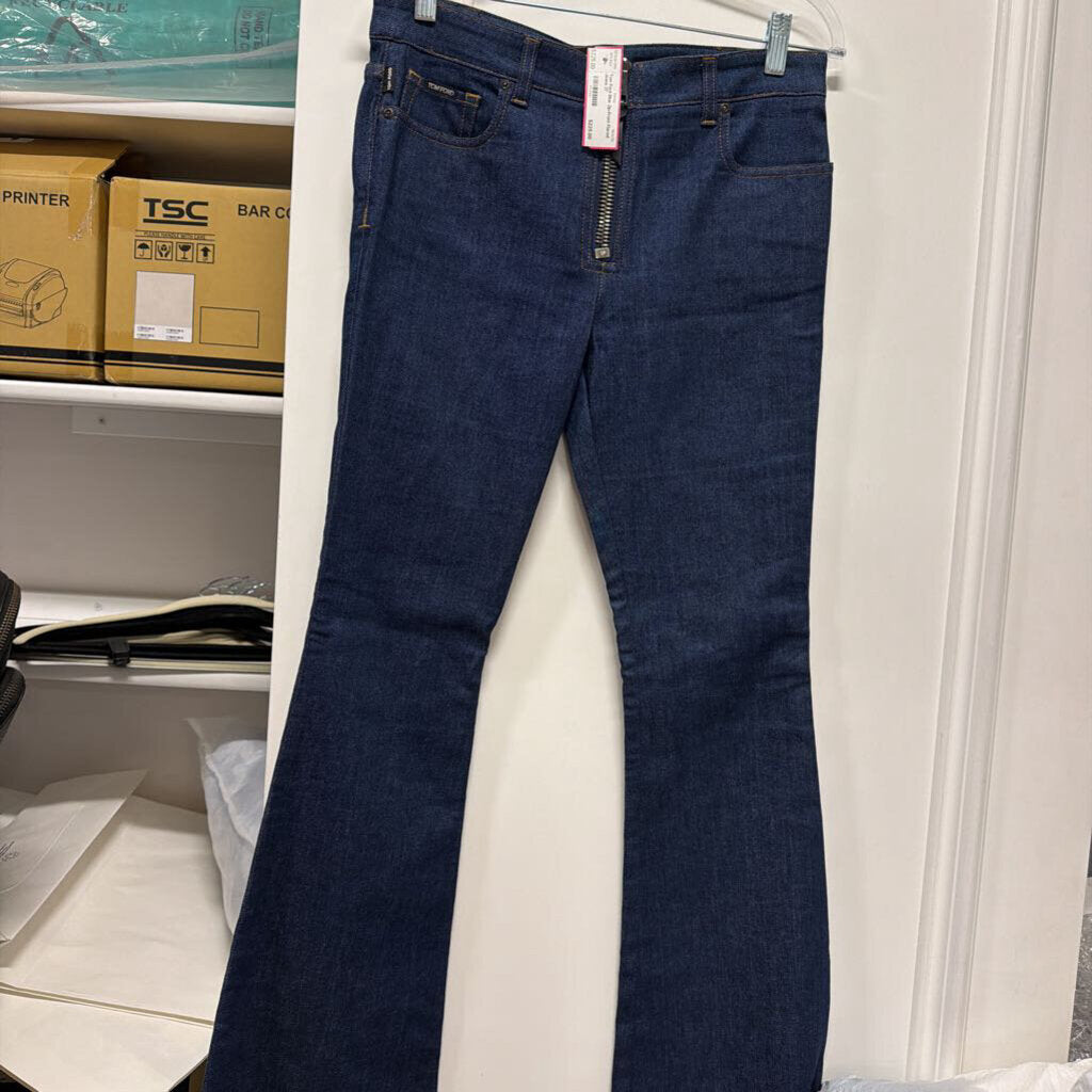 Blue Zip-Front Flared Jeans
