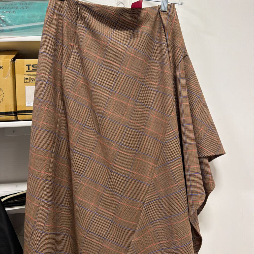 Brown Plaid Asymettrical Skirt