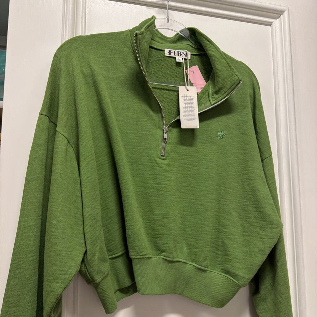 Green Cotton Quarter Zip Sweater (NWT)
