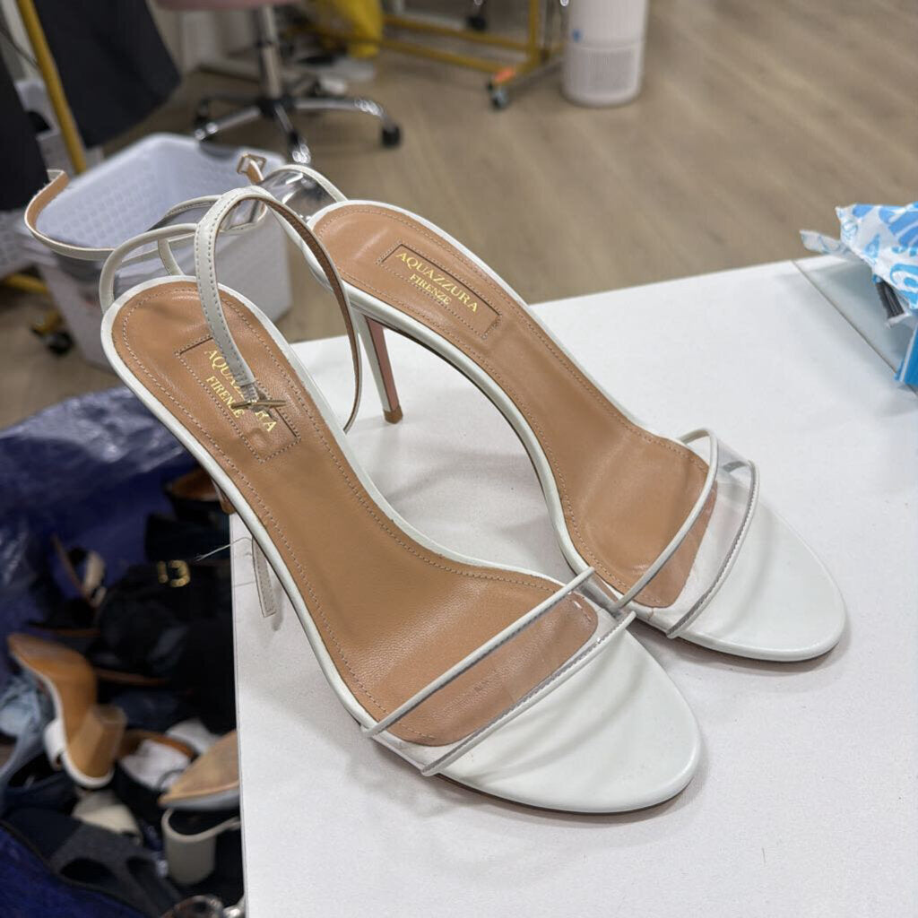 White Leather Clear PVC Heels (39)