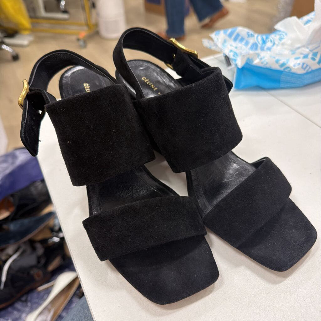 Black Suede Block Heel Sandals (38.5)